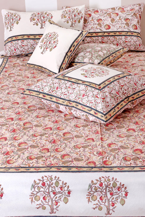 20s Cotton Cushion Cover in Block Print with Piping